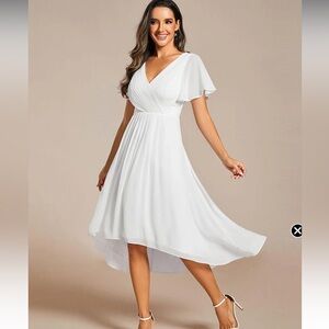 Women’s Ever Pretty Chic V Neck Asymmetrical Hem Pleated Chiffon Dress